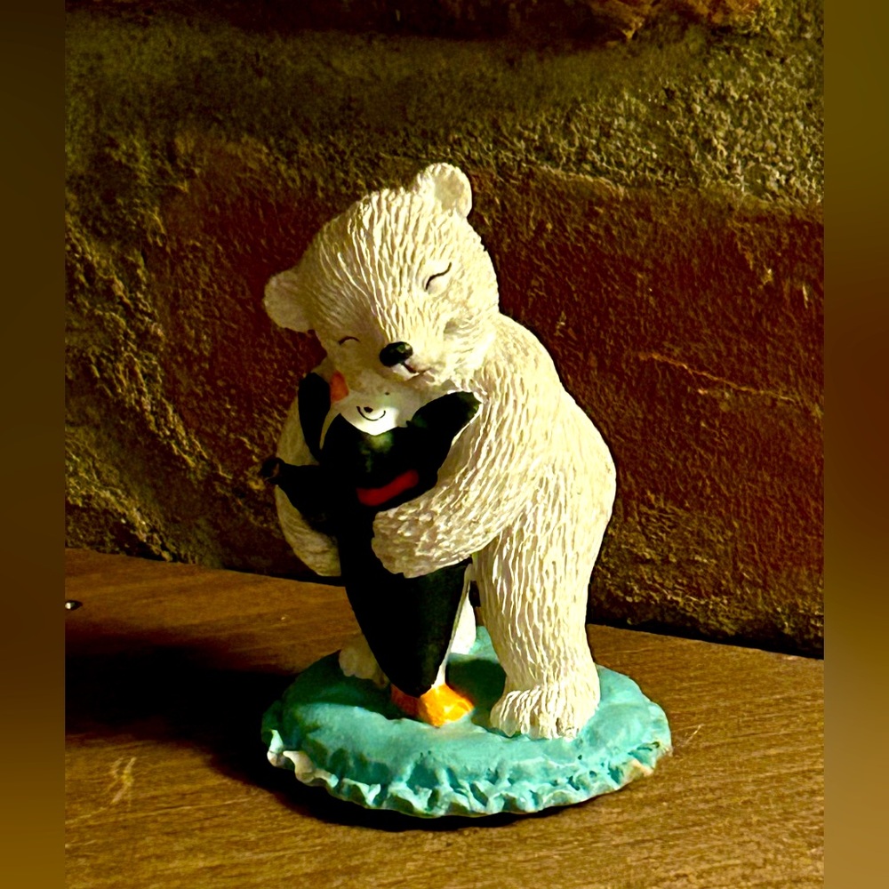 Vintage Coca Cola White Polar Bear Cubs Hugging Penguin Figurine